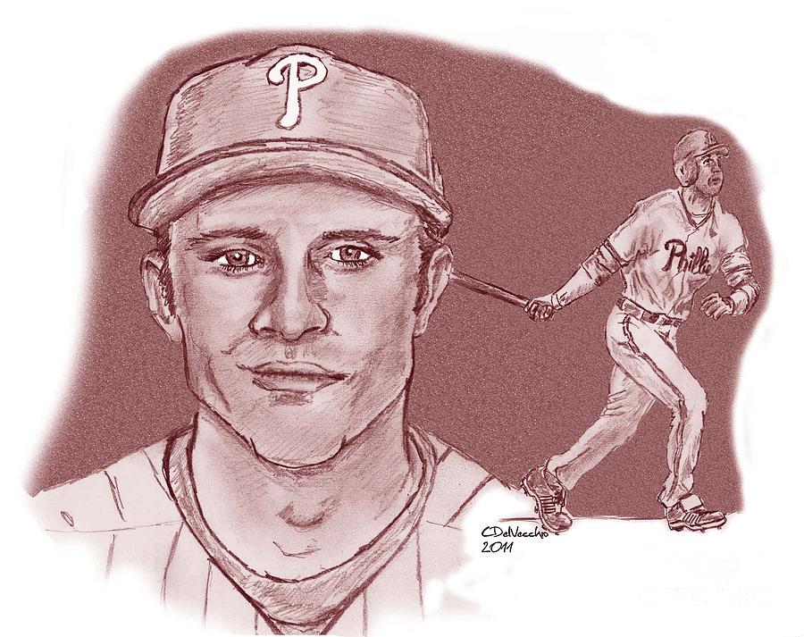 Chase Utley #1 Drawing by Chris DelVecchio