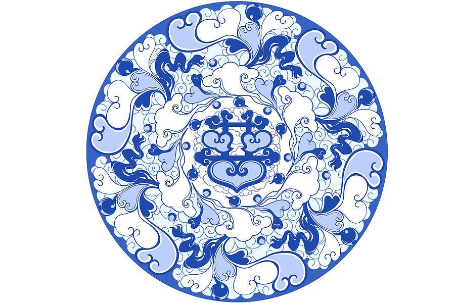 Chinese Traditional Blue And White Porcelain Style Pattern #1 Digital Art by BJI Blue Jean Images