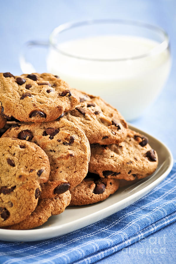 Chocolate chip cookies and milk 1 Photograph by Elena Elisseeva