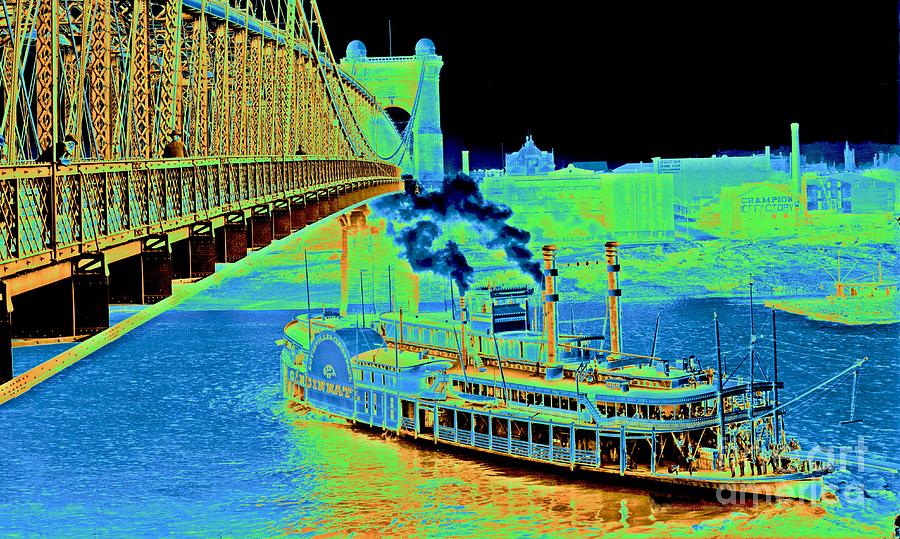 Cincinnati Suspension Bridge and Steamboat 1906 #1 Photograph by Padre Art
