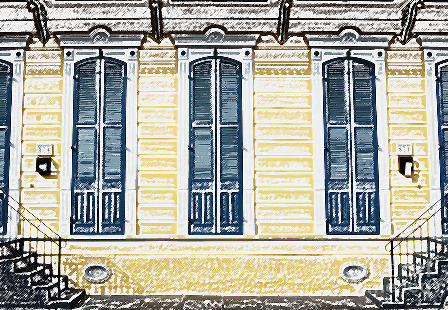 Classic French Quarter Residence New Orleans Colored Pencil Digital Art #1 Digital Art by Shawn OBrien