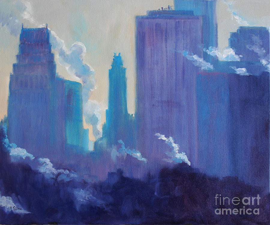 Cold Morning Skyline #1 Painting by Holly Stone
