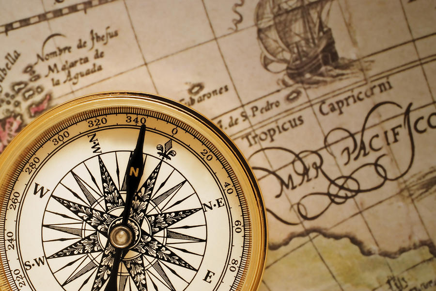 A compass and map