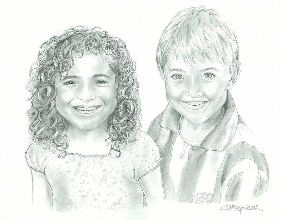 Cousins Drawing by Gill Kaye Pixels