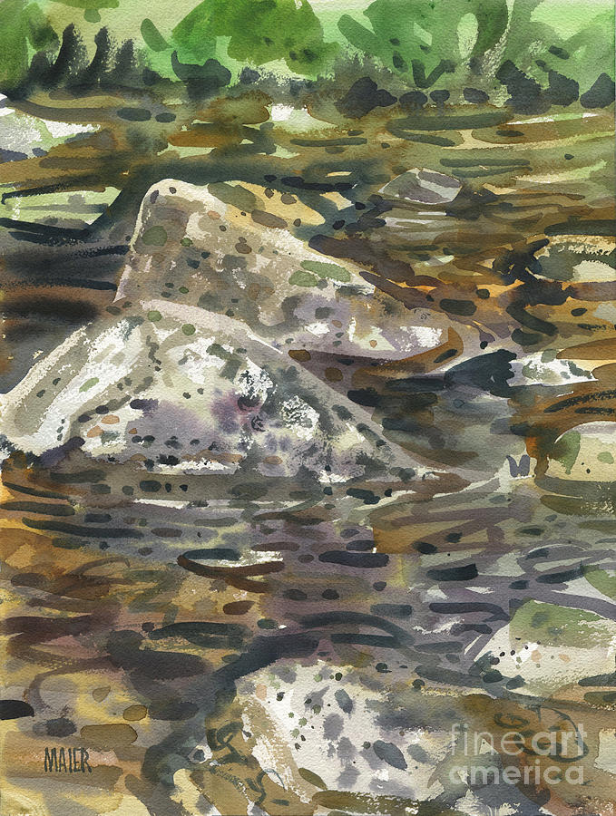Watercolor Painting - Rocks and Creek by Donald Maier