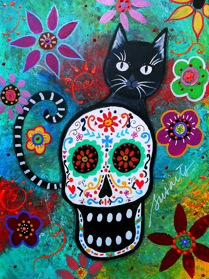 Dia De Los Muertos Cat #1 Painting by Pristine Cartera Turkus