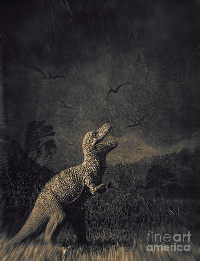 Dinosaur toy figure in surreal landscape #1 Photograph by Sandra Cunningham