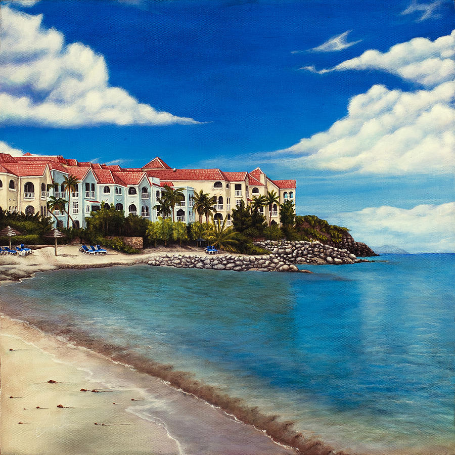 Beach Painting - Divi Resort #1 by Cindy D Chinn