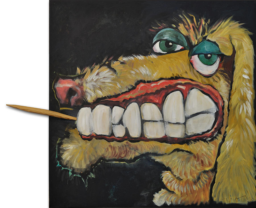 Dog Painting - Dog with Toothpick by Tim Nyberg