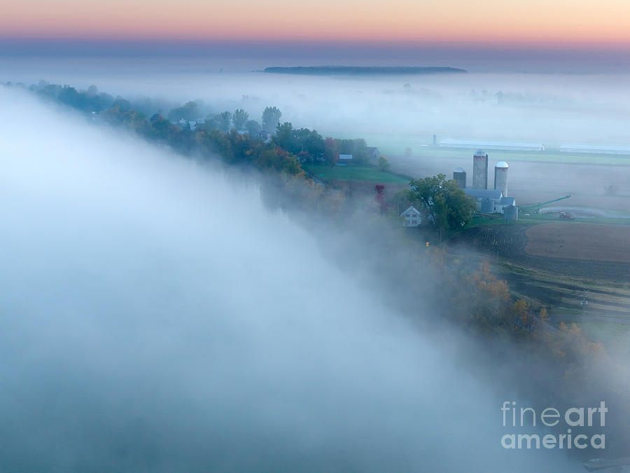 Early Autumn Morning Fog on The Richelieu River Valley Quebec Ca #1 Photograph by Laurent Lucuix