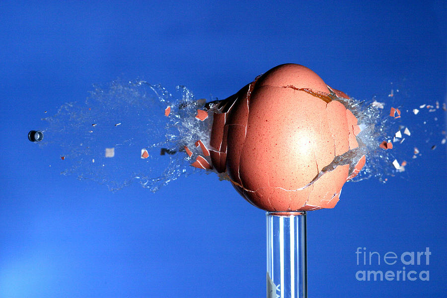 Egg Hit By A Bullet #1 Photograph by Ted Kinsman