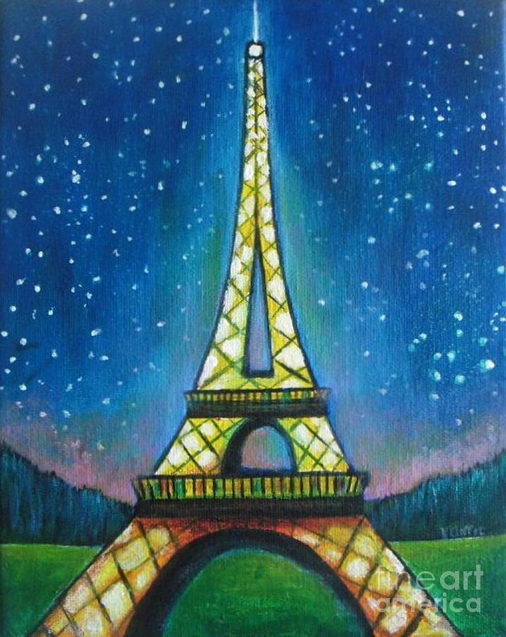Eiffel Tower Painting - Eiffel Tower in Starry Night by Vesna Antic