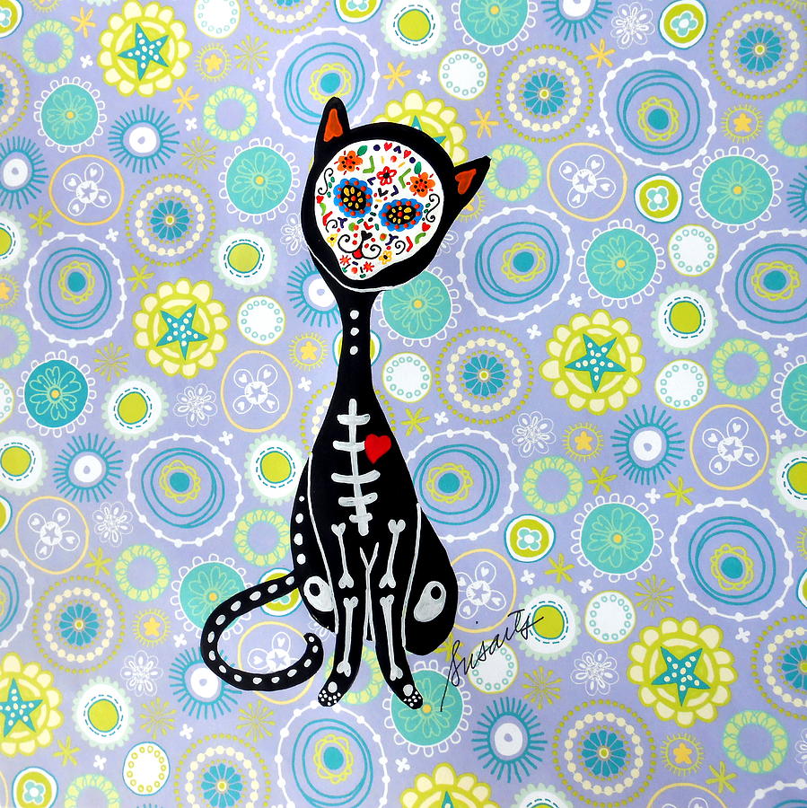 El Gato Dia De Los Muertos Painting by Pristine Cartera Turkus | Fine ...