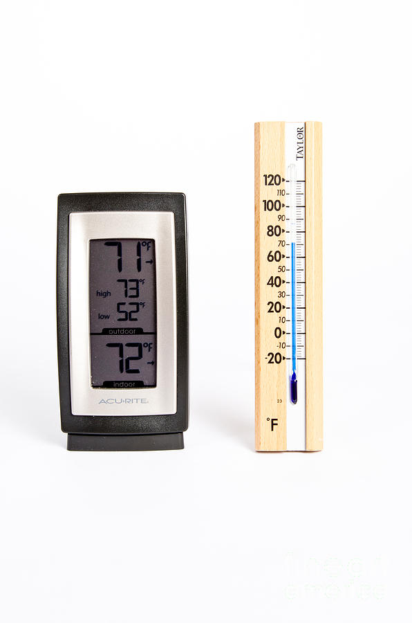 Electronic And Glass Thermometer #1 Photograph by Photo Researchers