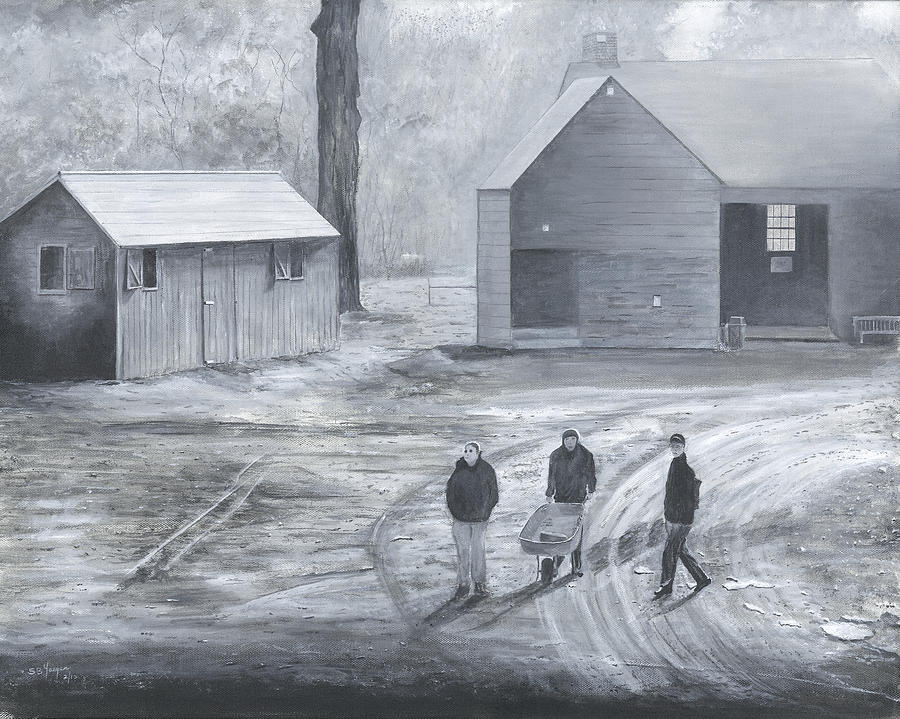 Farm In Black And White Painting by Stuart B Yaeger