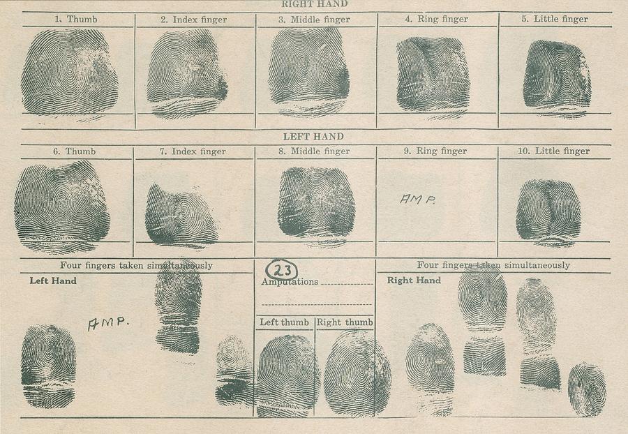 Fingerprint Record Sheet Photograph by Everett