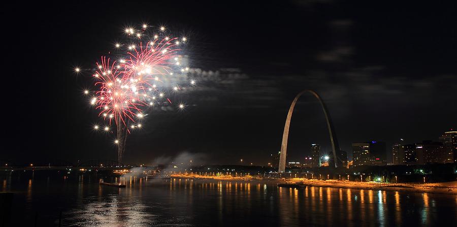Fireworks from Eads Bridge in Saint Louis #1 Photograph by Scott Rackers