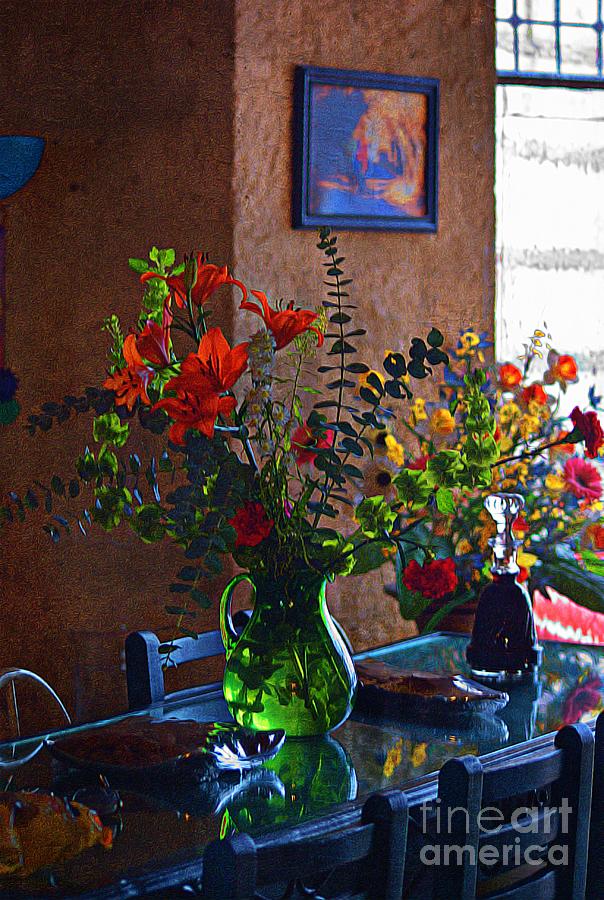 Flowers On A Glass Table #1 Photograph by John  Kolenberg