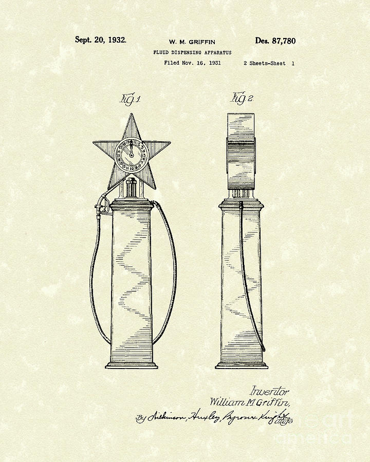 Fluid Dispenser 1932 Patent Art #1 Drawing by Prior Art Design