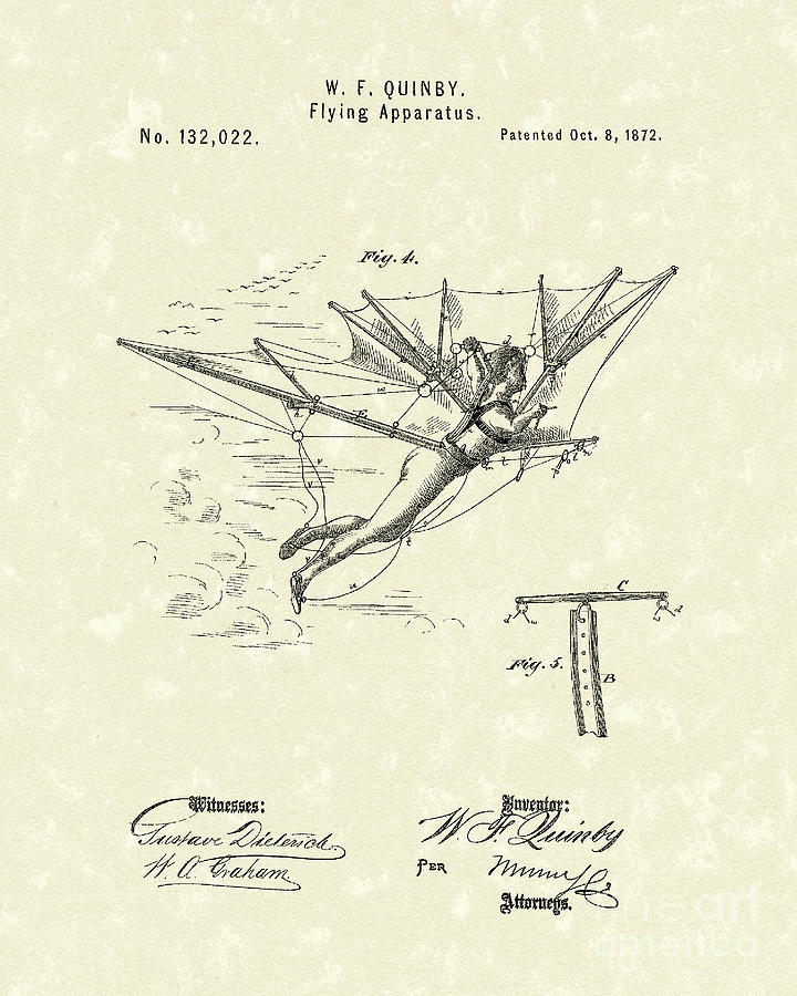 Flying Apparatus 1872 Patent Art #1 Drawing by Prior Art Design