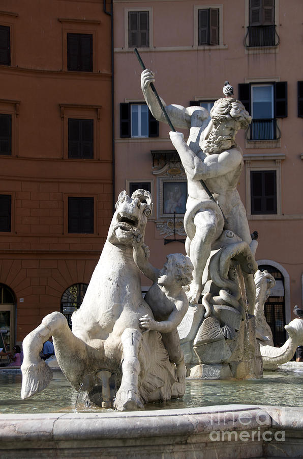 Horse Photograph - Fontana del Nettuno. Neptune Fountain. Piazza Navona. Rome #1 by Bernard Jaubert