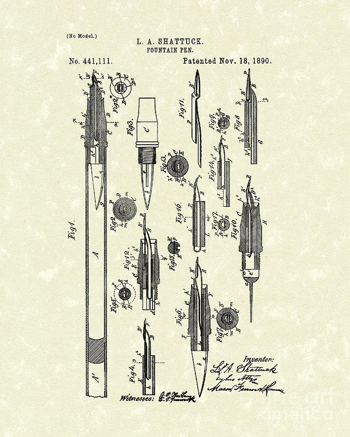 Fountain Pen 1890 Patent Art #1 Drawing by Prior Art Design