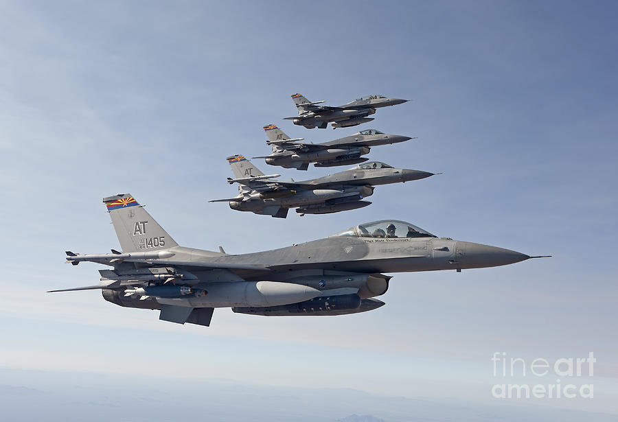Transportation Photograph - Four F-16s Fly In Formation #1 by HIGH-G Productions