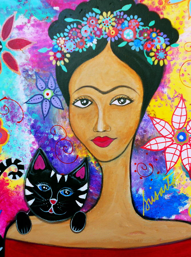Frida And Her Cat #4 Painting by Pristine Cartera Turkus
