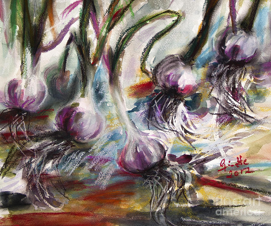 Garlic Watercolor and Pastel by Ginette #1 Painting by Ginette Callaway