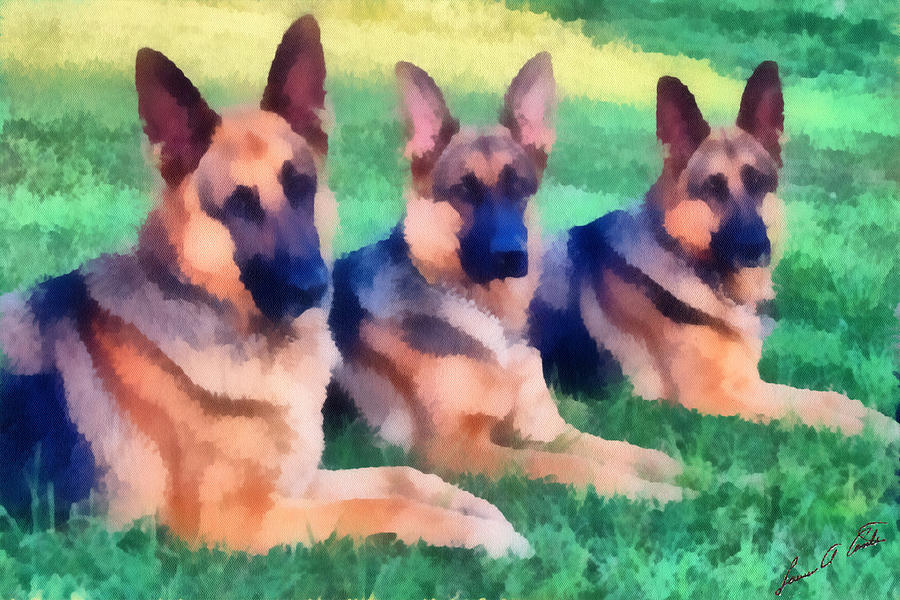 German Shepherd Trio #2 Digital Art by Doggy Lips