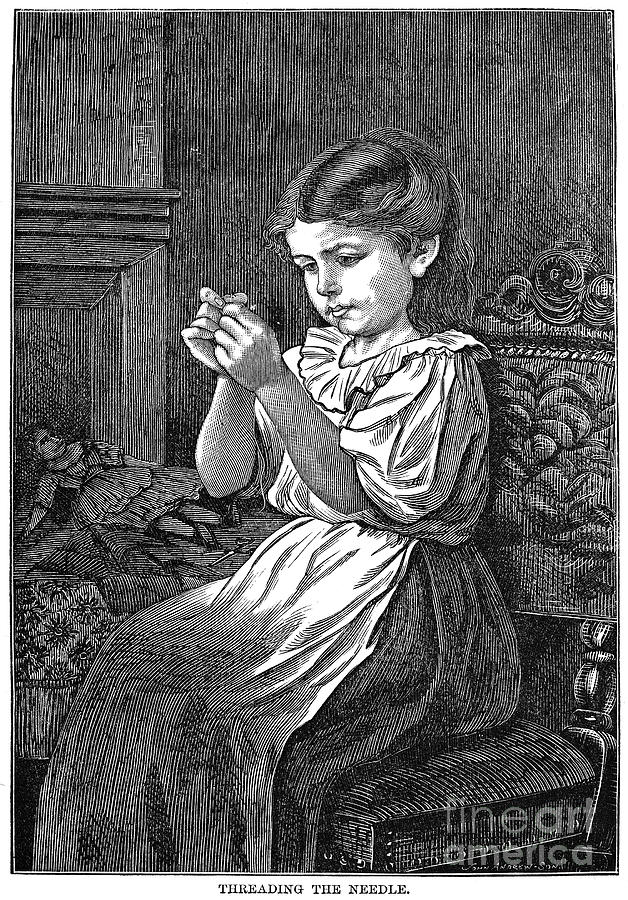 1873 Photograph - Girl Sewing, 1873 #1 by Granger