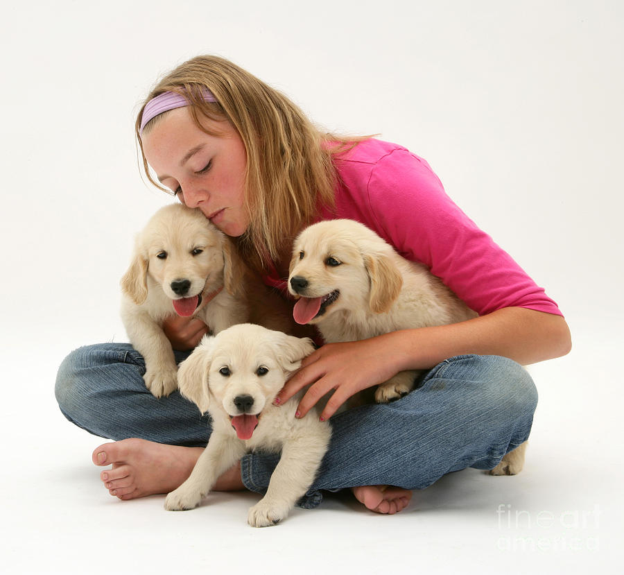 Girl With Puppies #1 Photograph by Jane Burton
