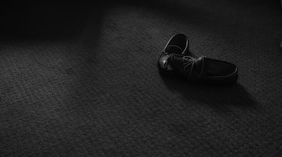 Black And White Photograph - Grandpas Slippers #1 by Tristan Bosworth