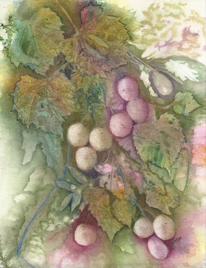 Grapes with Hawthorne Leaves #1 Painting by Elise Boam