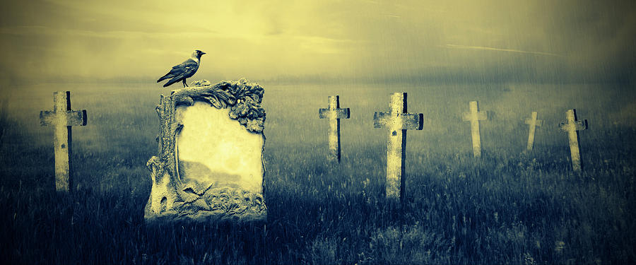 Crow Photograph - Gravestones in moonlight #1 by Jaroslaw Grudzinski