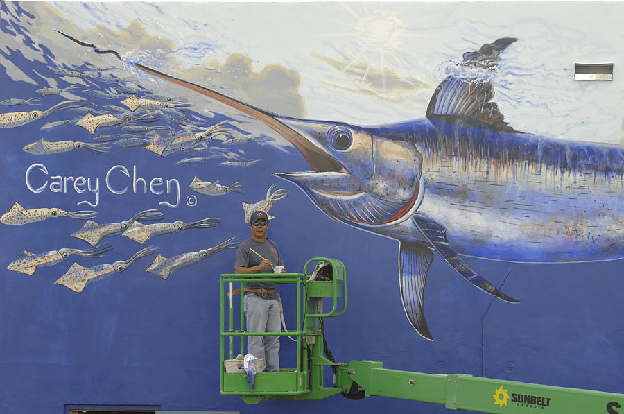 Swordfish Painting - Gray Taxidermy Mural #1 by Carey Chen