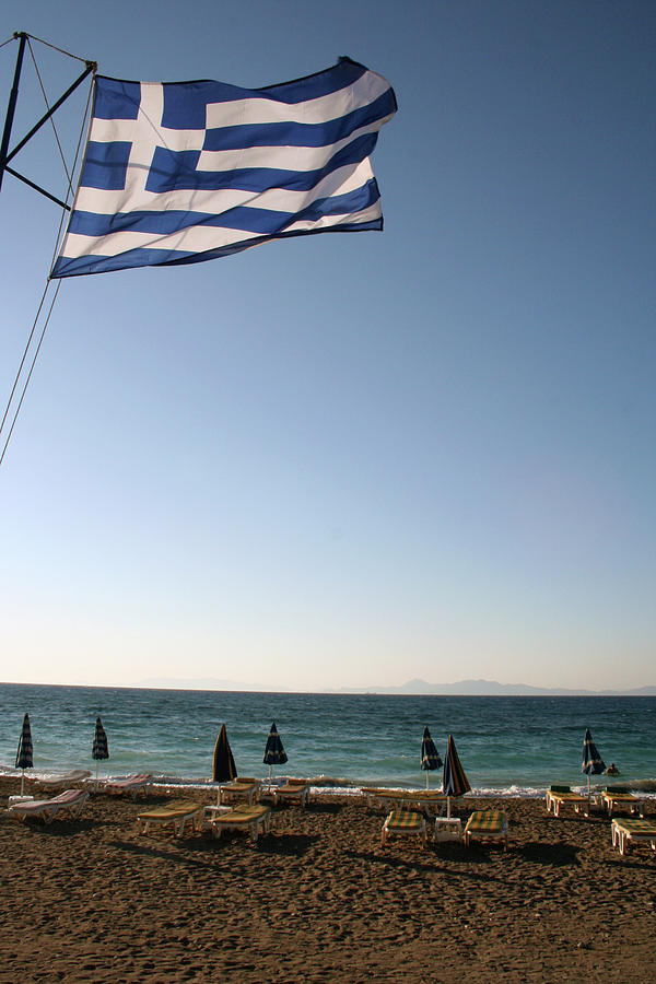 Greek Flag over Sandy Beaches #1 Photograph by La Dolce Vita