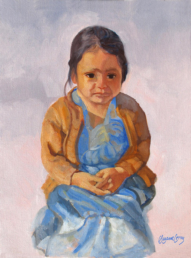 Guatemalan Girl in Blue Dress Painting by Suzanne Giuriati Cerny