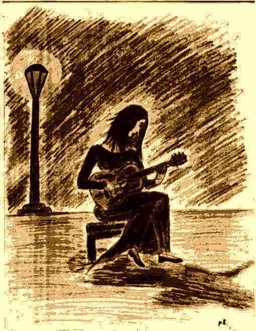 Premium Vector  Vector sketch of a girl playing the guitar in front of a  microphone