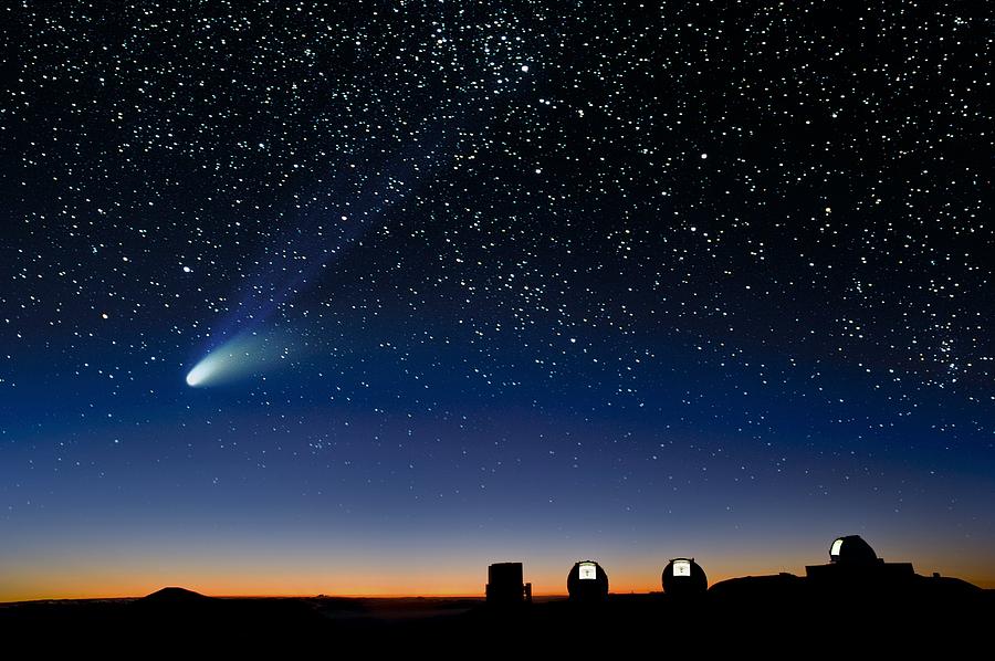 Hale Bopp And Observatories Hawaii Photograph By David Nunuk Fine