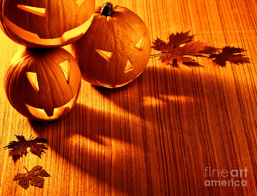 Halloween glowing pumpkins border #1 Photograph by Anna Om