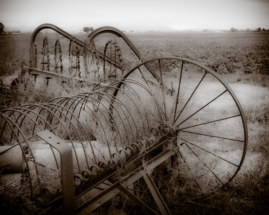 Black And White Photograph - Hay Rakes San Joaquin County CA #1 by Troy Montemayor