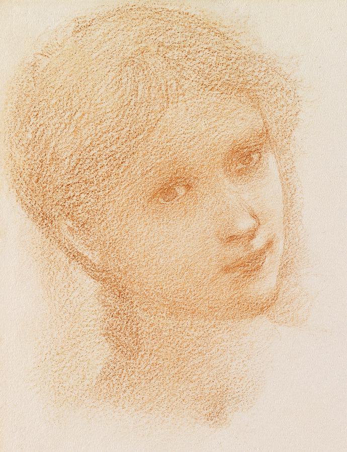 Portrait Drawing - Head Study of a Girl by Edward Burne-Jones