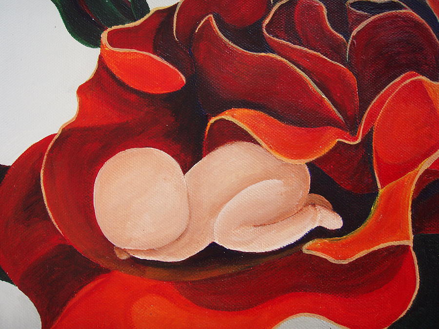 Healing Painting Baby Sleeping In A Rose Painting