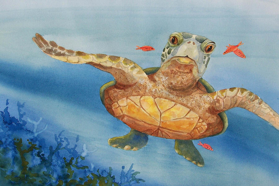 Turtle Painting - Henry C. Turtle-Lunch with Friends #1 by Joy Braverman