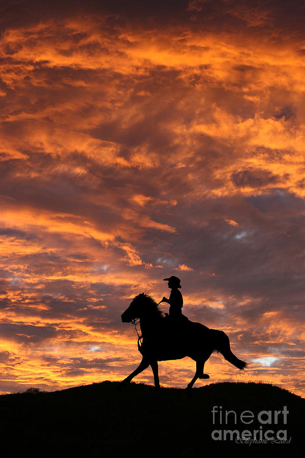 Cowboy and Horse in the Sunset Photograph by Stephanie Laird