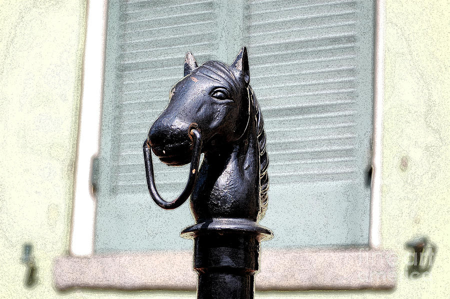 Horse Head Pole Hitching Post Macro French Quarter New Orleans Ink Outlines Digital Art #2 Digital Art by Shawn OBrien