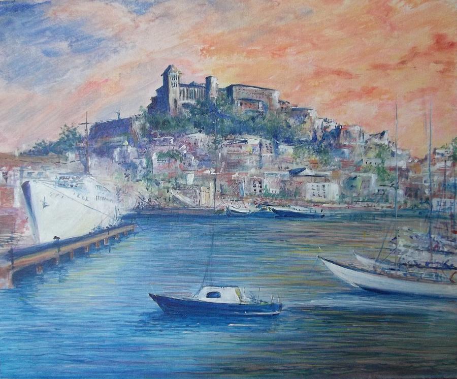 Ibiza Old Town Marina and Port  #1 Painting by Lizzy Forrester