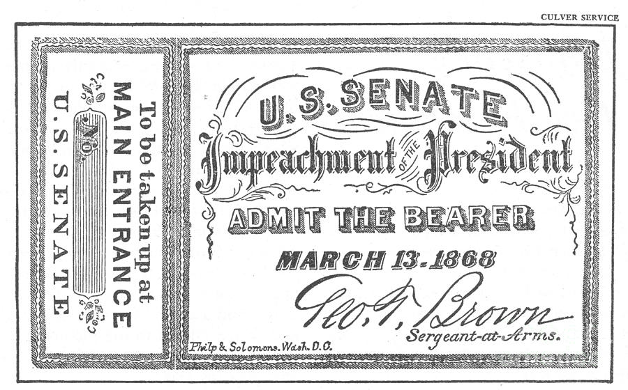 Impeachment Ticket, 1868 #1 Photograph by Photo Researchers