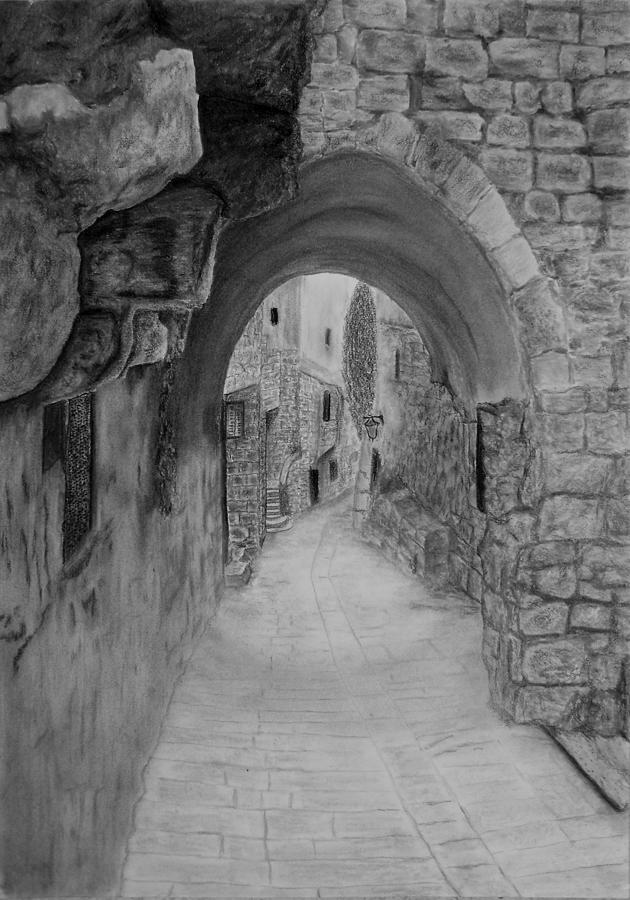 Architecture Drawing - Jerusalem old street #1 by Marwan Hasna - Art Beat